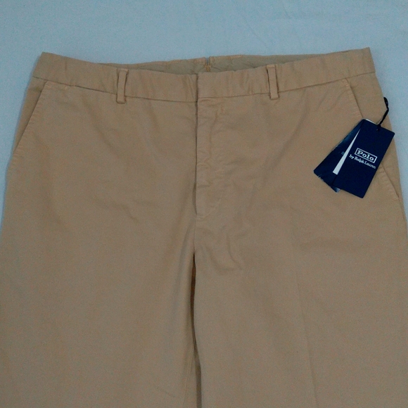 Polo by Ralph Lauren men's classic flat front stretch tan khaki pants Sz 34 /33 - Picture 1 of 11